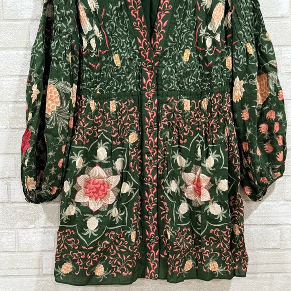 FARM RIO Green Pineapple Garden Long Sleeve Mini Dress - Green Multi - Sz - XL - Picture 8 of 13